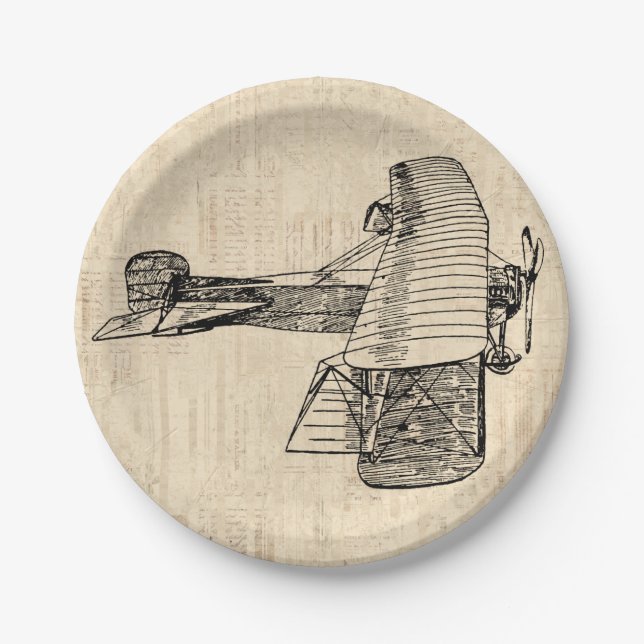 Old Fashioned Aeroplane Paper Plate (Front)