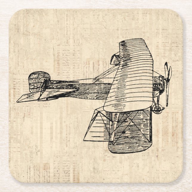 Old Fashioned Aeroplane Square Paper Coaster (Front)