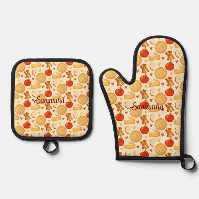 Old Fashioned Apple Pie And Ingredients Oven Mitt & Pot Holder Set (Front)