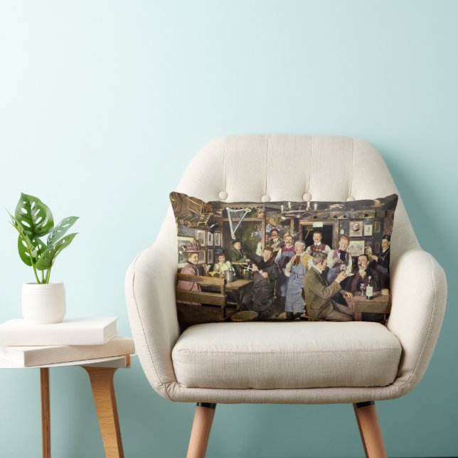 Old Fashioned Bar with People Celebrating, a Party Lumbar Cushion (Chair)