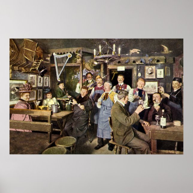 Old Fashioned Bar with People Celebrating, a Party Poster (Front)