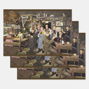 Old Fashioned Bar with People Celebrating, a Party Wrapping Paper Sheet