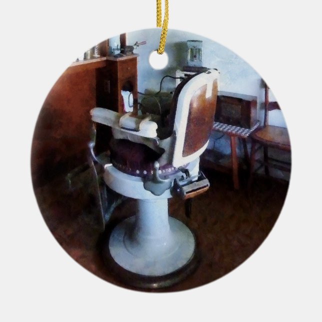 Old Fashioned Barber Chair Ceramic Tree Decoration (Front)