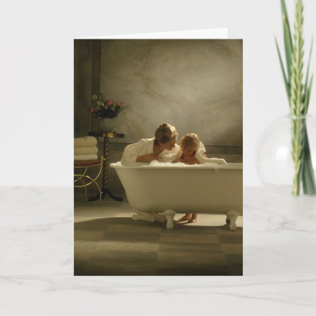 Old-fashioned Bathtub with Mother and Daughter Card (Front)