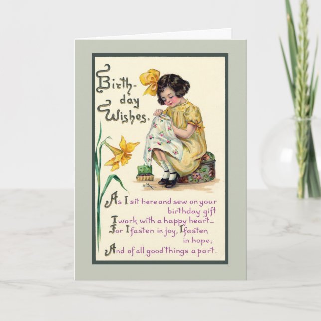 Old-Fashioned Birthday Wishes vinrage card (Front)