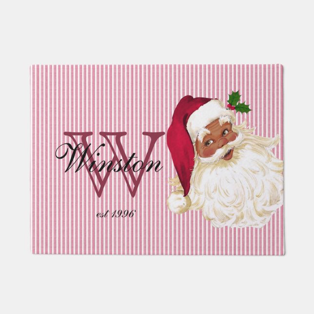 Old Fashioned Black Santa Monogram Doormat (Front)