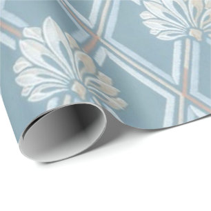 Old Fashioned Blue Lattice Fan Wallpaper Pattern Wrapping Paper