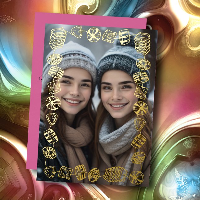 Old Fashioned Candy Frame and Your Photo Foil Holiday Card (Creator Uploaded)