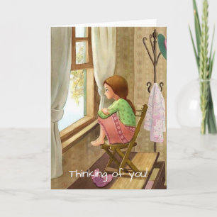 Old-fashioned card, home, girl, get well, sympathy card
