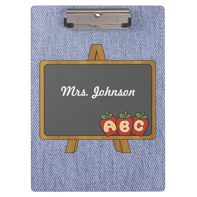 Old Fashioned Chalkboard Denim Clipboard (Front)