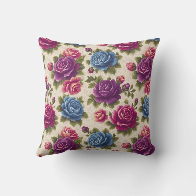 Old-Fashioned Charm Botanical Rose Accent Cushion (Back)