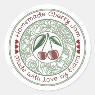 Old Fashioned Cherry Jam Stylised Fruit and Flower Classic Round Sticker