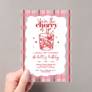 Old Fashioned Cherry on Top Pink Birthday Party Acrylic Invitations