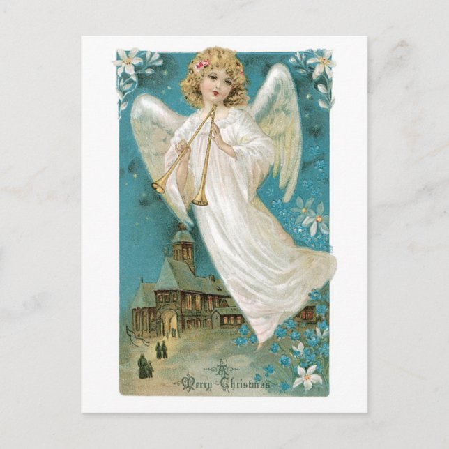 Old Fashioned Christmas Angel Holiday Postcard (Front)
