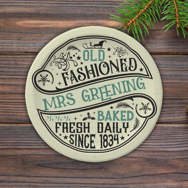 Old-Fashioned Christmas Bakery Santa Cookie Paper Plate (Creator Uploaded)
