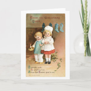 Old-fashioned Christmas, Boy & Girl Holiday Card