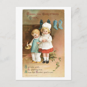 Old-fashioned Christmas, Boy & Girl Holiday Postcard
