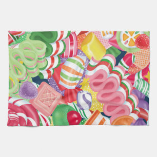 Old Fashioned Christmas Candy Clock Tea Towel