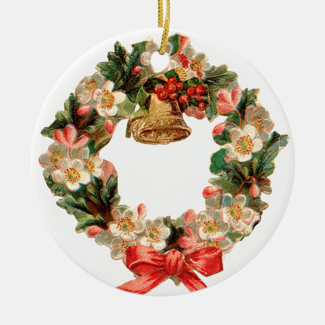 Old-fashioned Christmas, Christmas wreath Ceramic Ornament (Front)