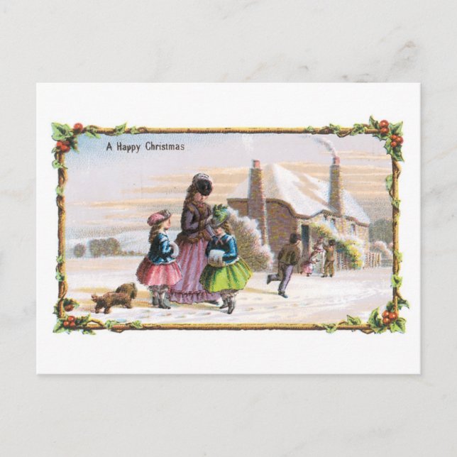 Old-fashioned Christmas, Famliy Holiday Postcard (Front)