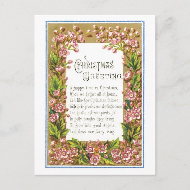 Old-fashioned Christmas, Flower Holiday Postcard (Front)