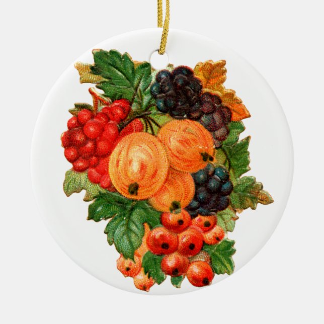 Old-fashioned Christmas, Fruits Ceramic Ornament (Front)