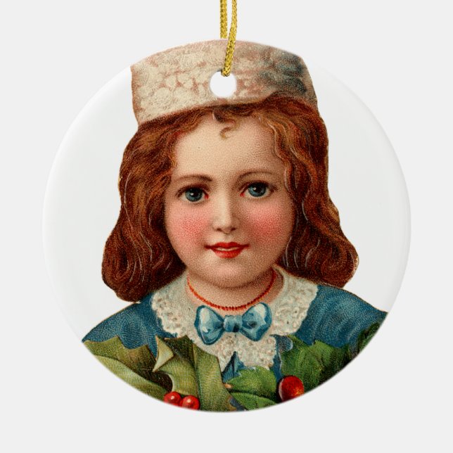 Old-fashioned Christmas, Girl Ceramic Tree Decoration (Front)