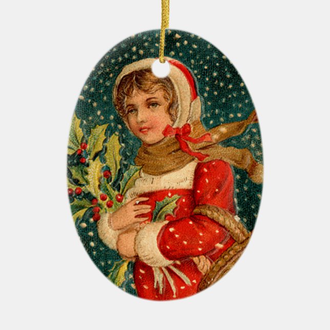 Old-fashioned Christmas, Girl Ceramic Tree Decoration (Front)