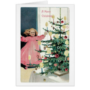 Old-fashioned Christmas, Girl, Christmas tree