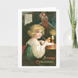 Old-fashioned Christmas, Girl Holiday Card