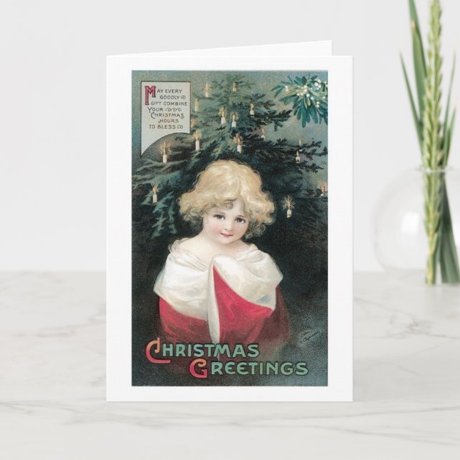 Old-fashioned Christmas, Girl Holiday Card (Front)