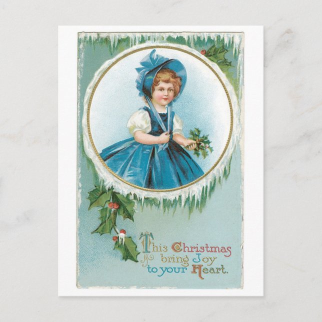 Old-fashioned Christmas, Girl Holiday Postcard (Front)
