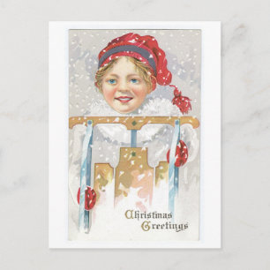 Old-fashioned Christmas, Girl Holiday Postcard