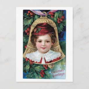 Old-fashioned Christmas, Girl Holiday Postcard