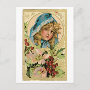 Old-fashioned Christmas, Girl Holiday Postcard