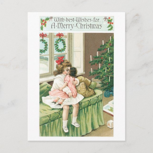 Old-fashioned Christmas, Girl Holiday Postcard (Front)
