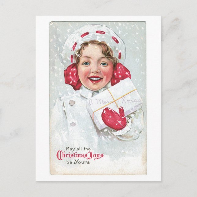 Old-fashioned Christmas, Girl Holiday Postcard (Front)