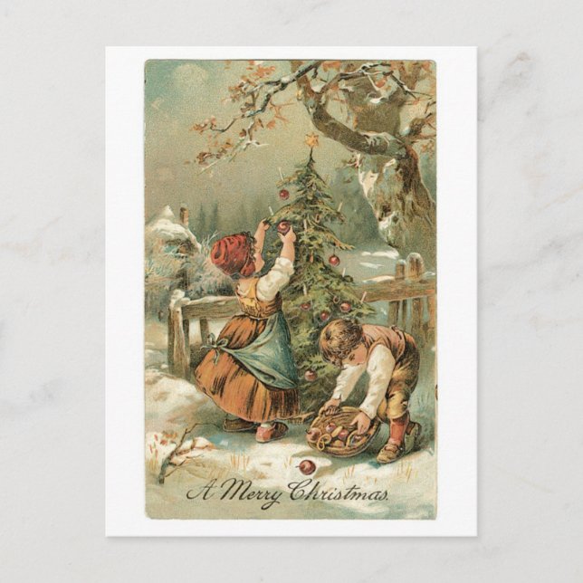 Old-fashioned Christmas Holiday Postcard (Front)