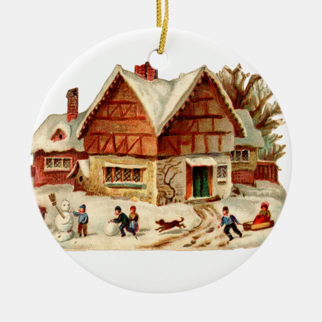 Old-fashioned Christmas, House Ceramic Tree Decoration (Front)