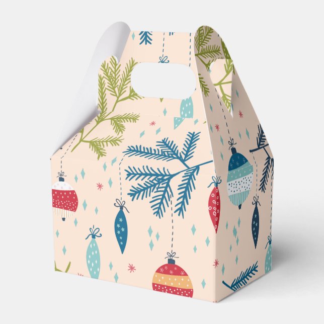 Old Fashioned Christmas Ornaments Hanging on Trees Favour Box (Front Side)