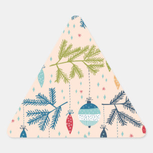 Old Fashioned Christmas Ornaments Hanging on Trees Triangle Sticker