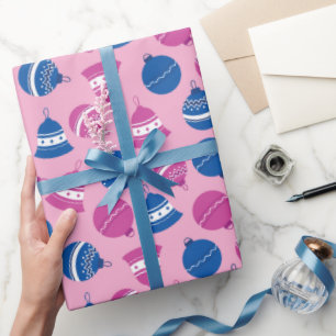 Old Fashioned Christmas Ornaments Pink Seamless Wrapping Paper