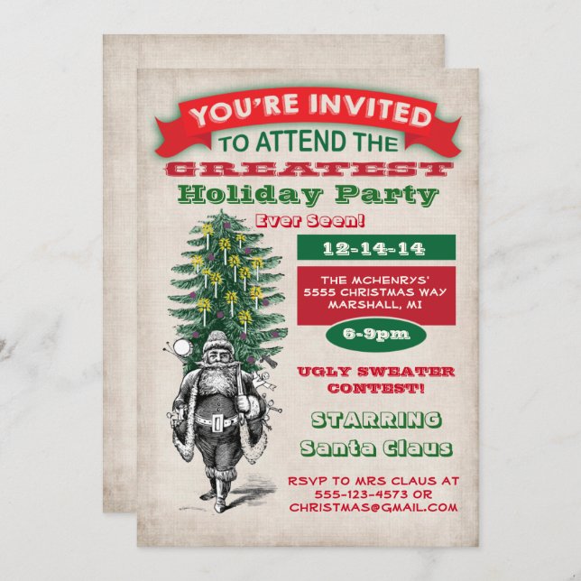 Old Fashioned Christmas Party Invitation (Front/Back)