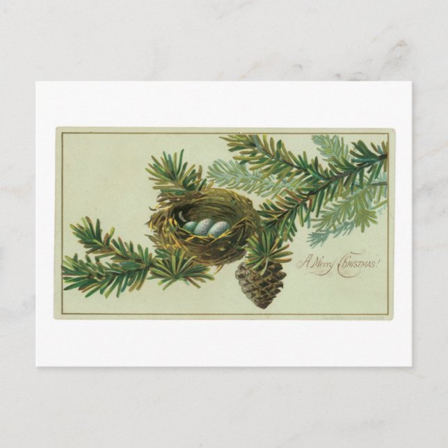 Old-fashioned Christmas, Pine wood Holiday Postcard (Front)