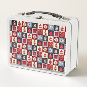 Old Fashioned Christmas Quilt Metal Lunch Box