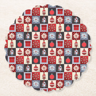 Old Fashioned Christmas Quilt Paper Coaster