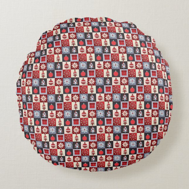 Old Fashioned Christmas Quilt Round Cushion (Front)