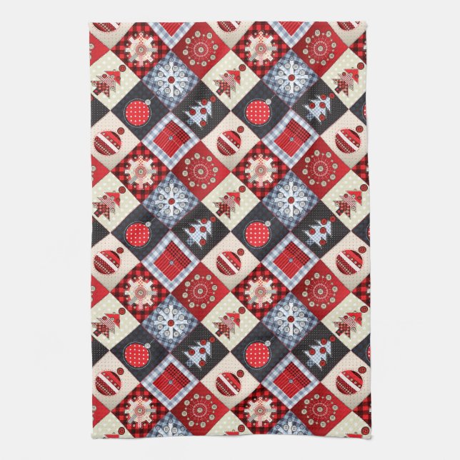 Old Fashioned Christmas Quilt Tea Towel (Vertical)