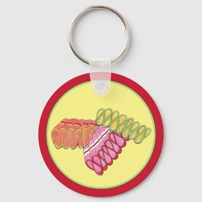 Old-Fashioned Christmas Ribbon Candy Holiday Sweet Key Ring (Front)