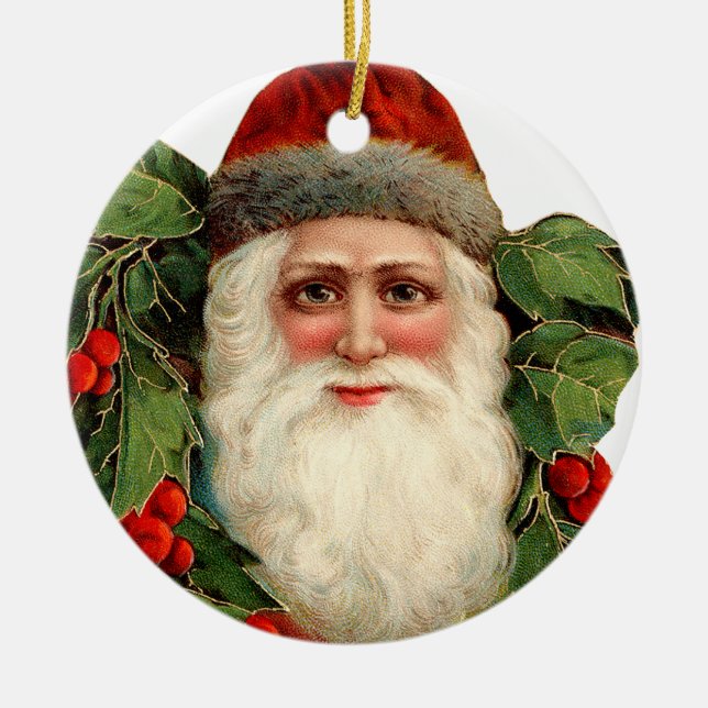 Old-fashioned Christmas, Santa Ceramic Ornament (Front)